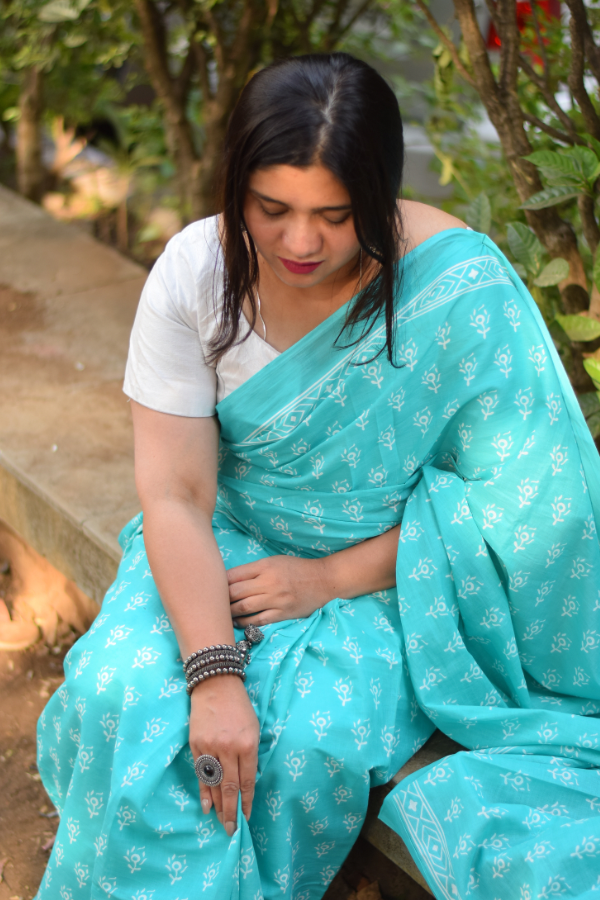 blockprint cotton saree | mulmul saree