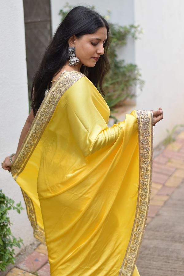 satin saree with border | satin embroidery saree | satin saree online