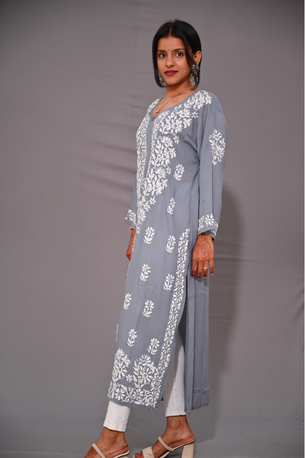 Lucknowi kurti | grey lucknowi kurti | grey colour kurti
