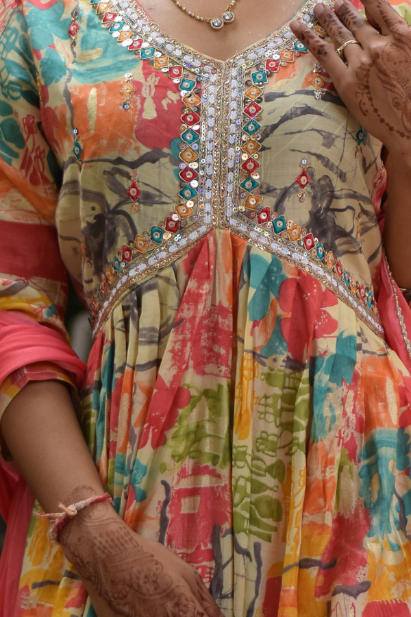 Printed kurta set with embroidery work | kurta set online | kurta set for women