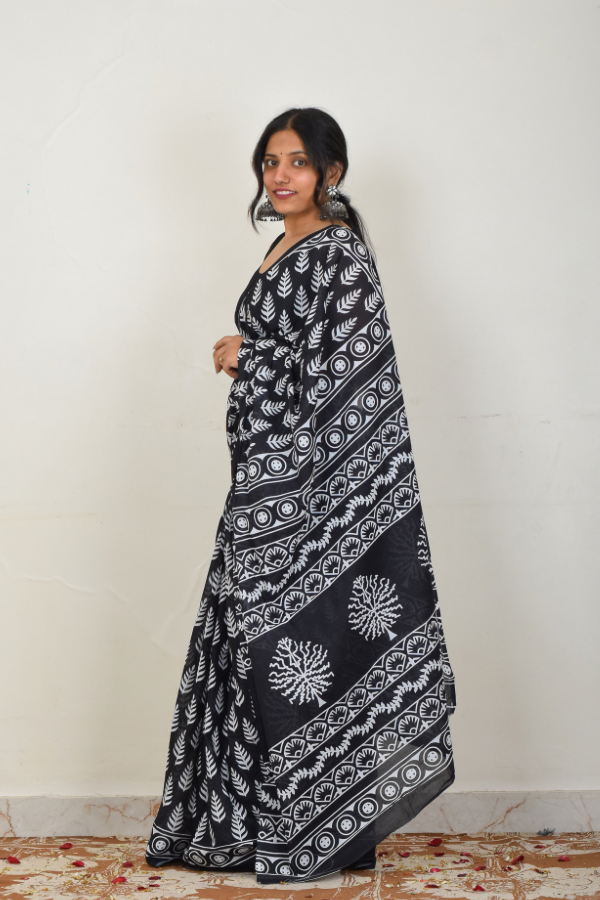 blockprint cotton saree | mulmul saree