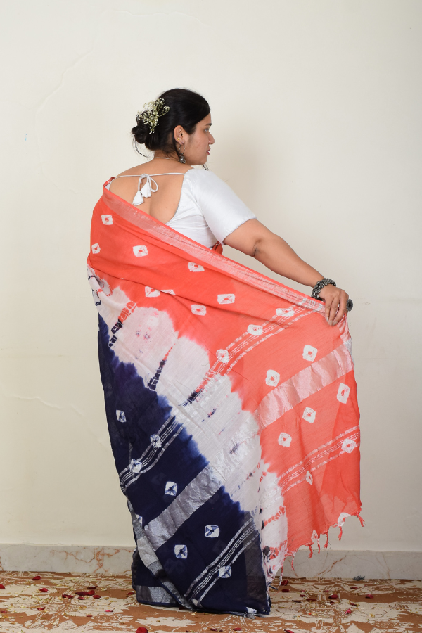 linen zari saree | linen saree designs | blockprinted linen saree online