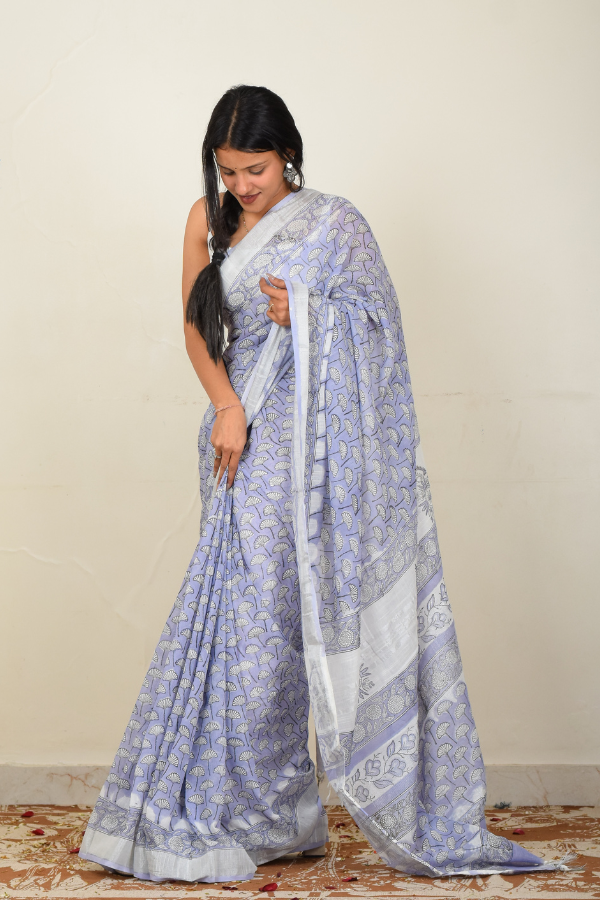 linen saree india | pure linen saree | white linen saree