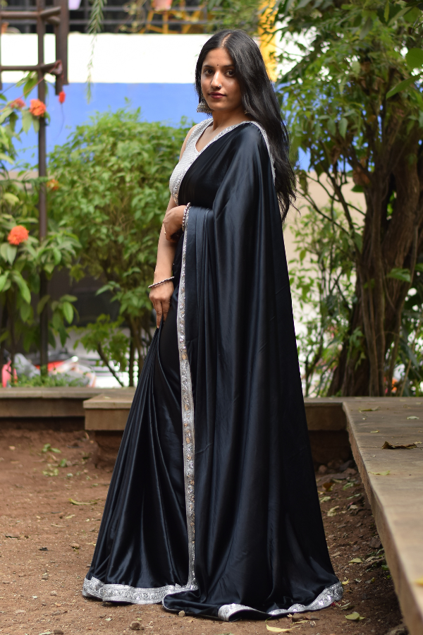 satin saree with border | satin embroidery saree | satin saree online