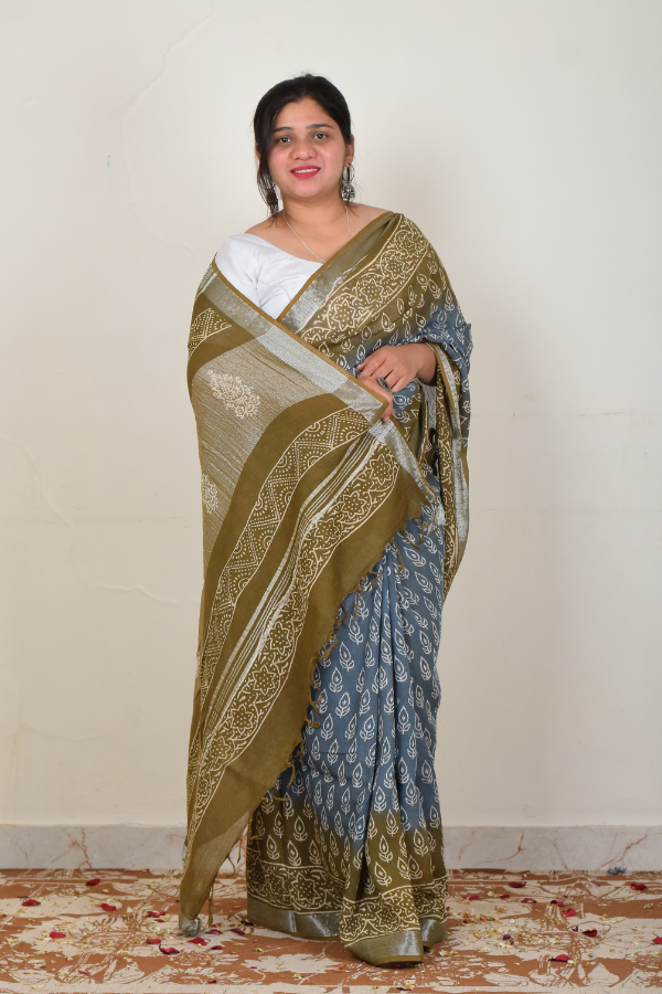 linen saree india | pure linen saree | grey linen saree