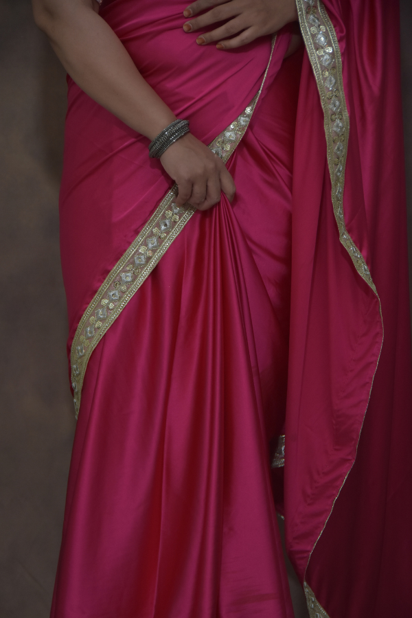 satin saree design | satin saree blouse | pink satin saree