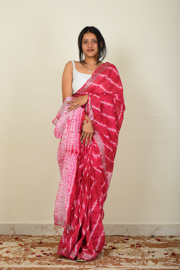 linen saree india | pure linen saree | pink bandhani linen saree