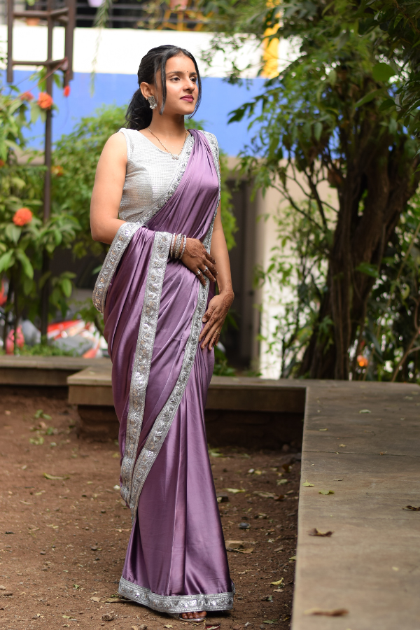 purple satin saree look | satin saree with blouse | satin sarees