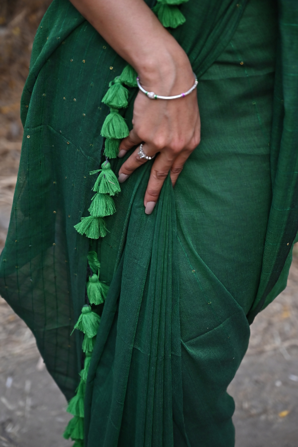 Green saree | green mul cotton saree | green cotton saree online