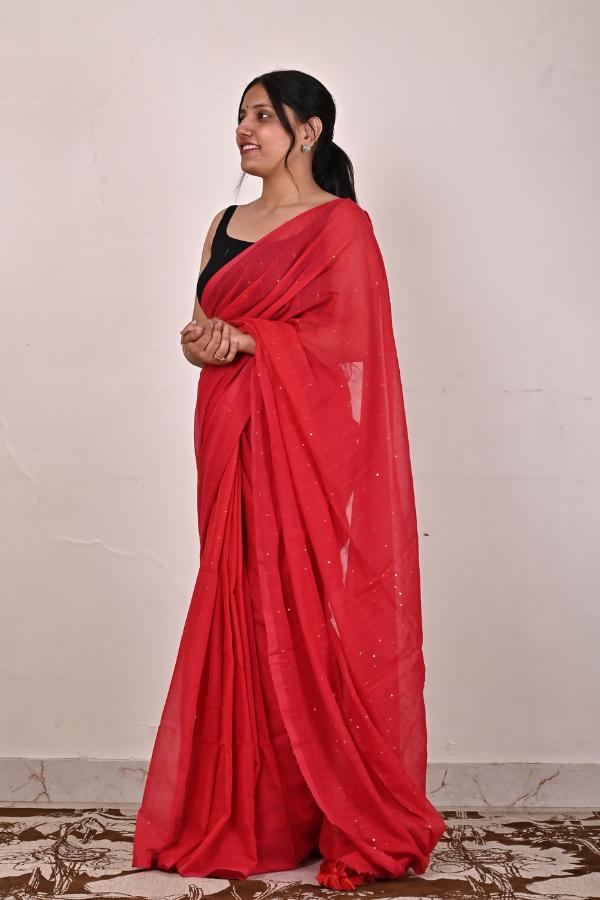 Red cotton saree | buy red cotton saree online | pure red cotton saree