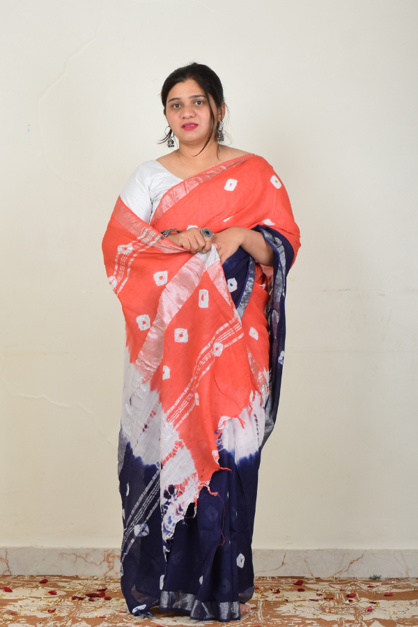 linen saree india | pure linen saree | bandhani linen saree