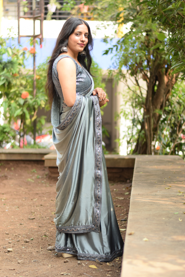 green satin saree look | satin saree with blouse | satin sarees