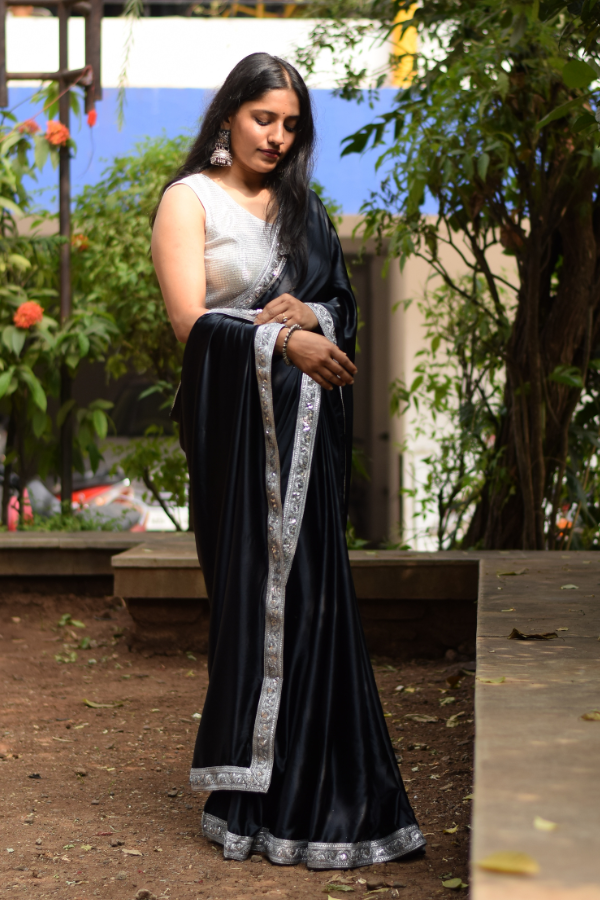 black satin saree look | satin saree with blouse | satin sarees