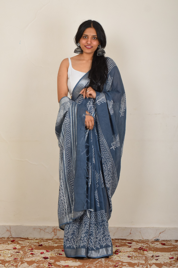 buy linen saree online | shop for best linen zari saree for women
