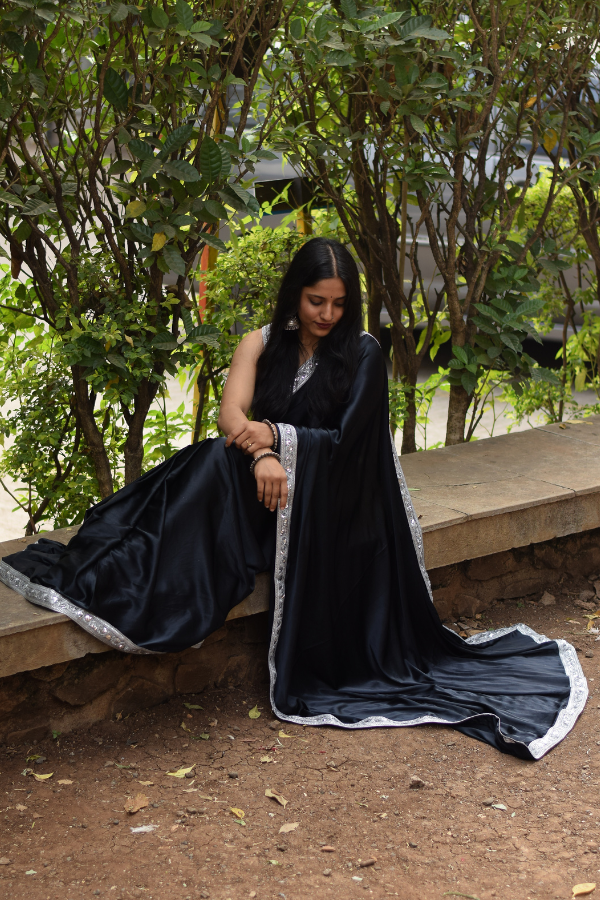 satin saree with embroidery work | satin saree price