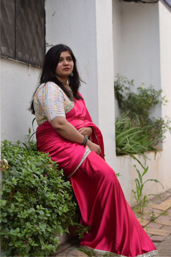 satin saree with border | satin embroidery saree | satin saree online