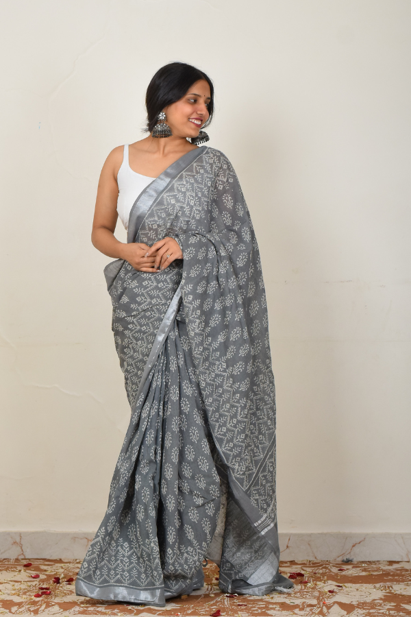 buy linen saree online | shop for best linen zari saree for women