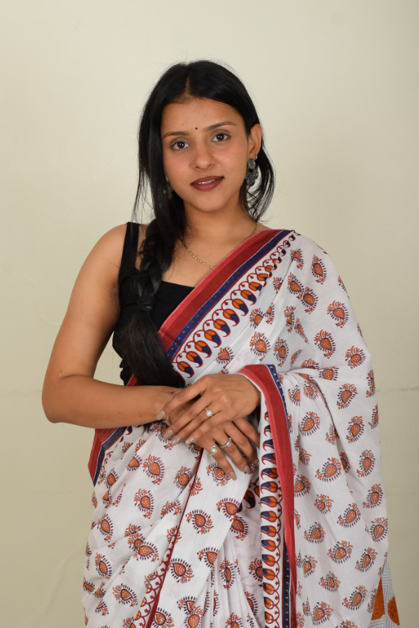 blockprint cotton saree | mulmul saree