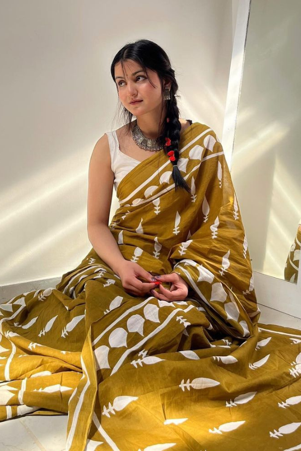 Mustard Pure MulMul Cotton Saree