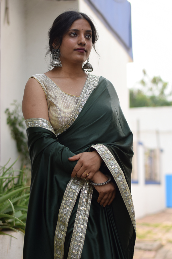 satin saree with border | satin embroidery saree | satin saree online