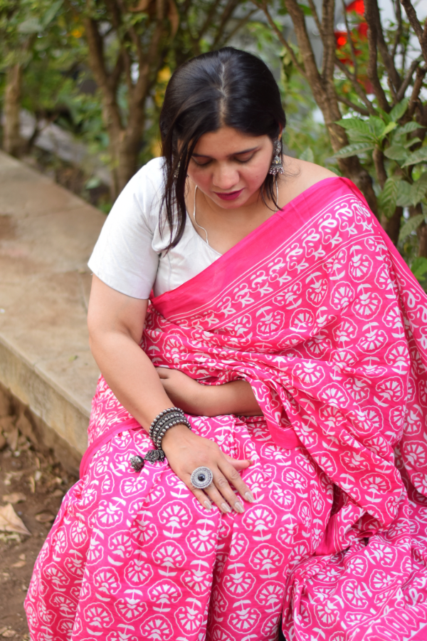 muluml cotton saree | cotton saree pink