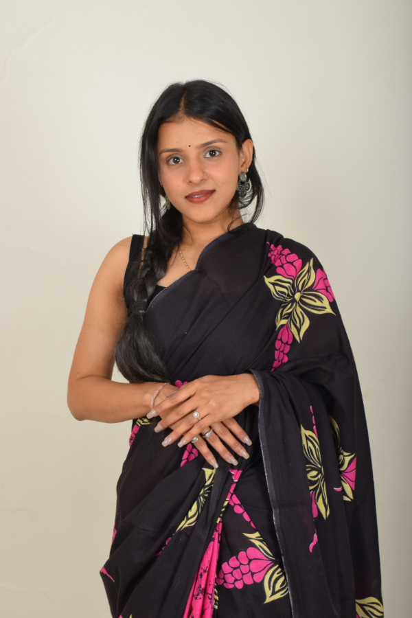 blockprint cotton saree | mulmul saree