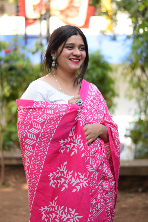 blockprint cotton saree | mulmul saree
