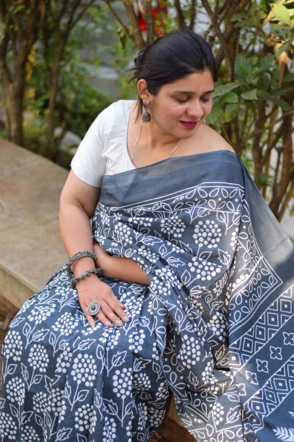 blockprint cotton saree | mulmul saree