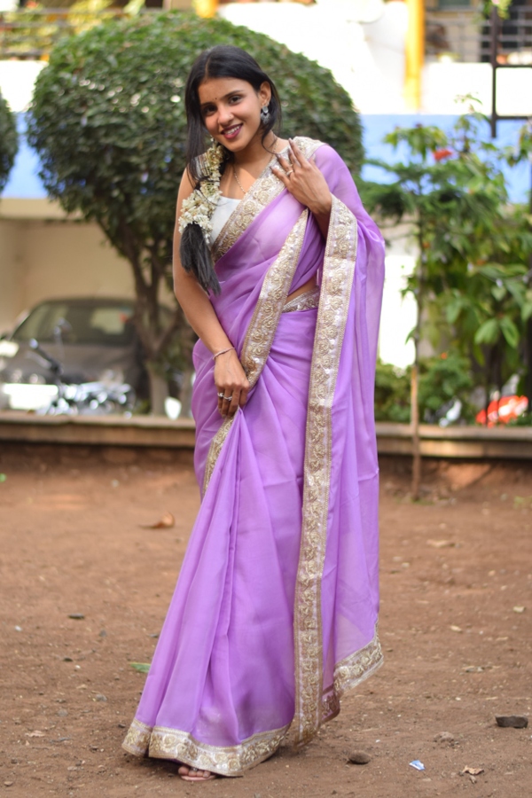 organza saree purple | organza saree design | organza saree for women