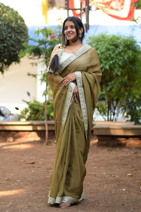 organza saree olive | organza saree design | organza saree for women