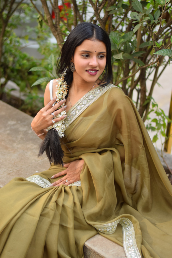 olive organza saree online | organza saree  silk | organza saree party wear