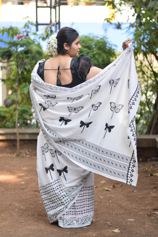 blockprint cotton saree | mulmul saree