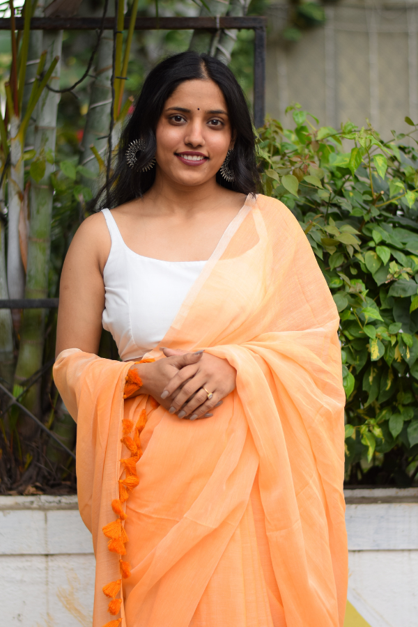 Buy sunset orange pure cotton saree