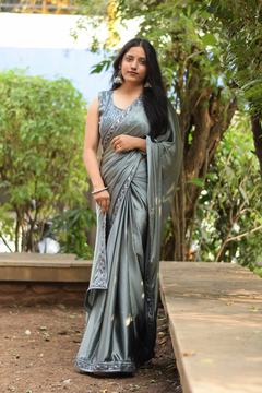 Pure Satin Saree with Hand Dyeing main image 1