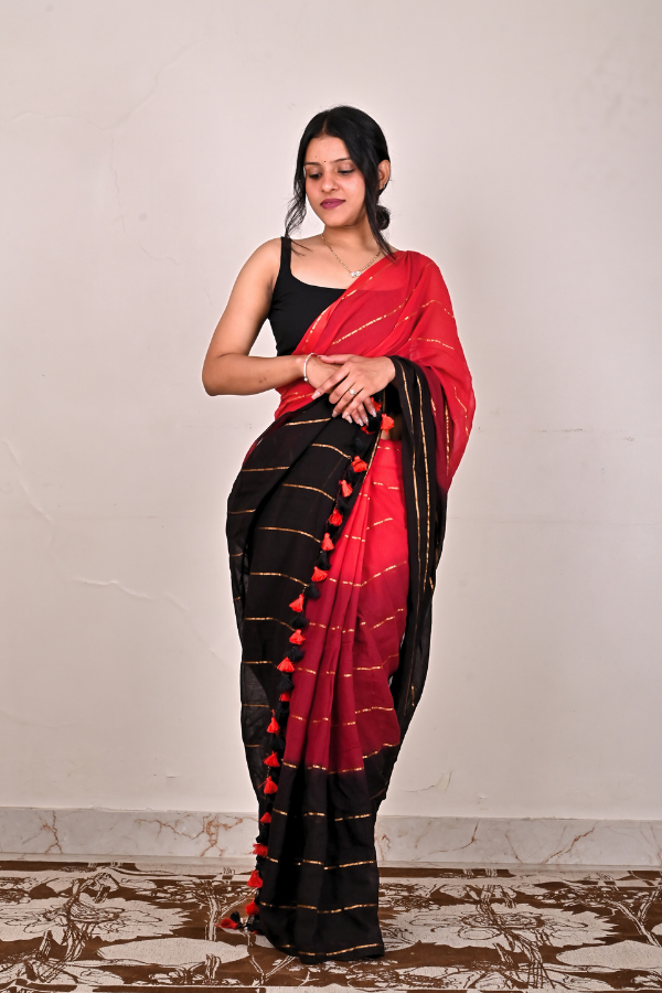 Volcano mul cotton saree with zari work