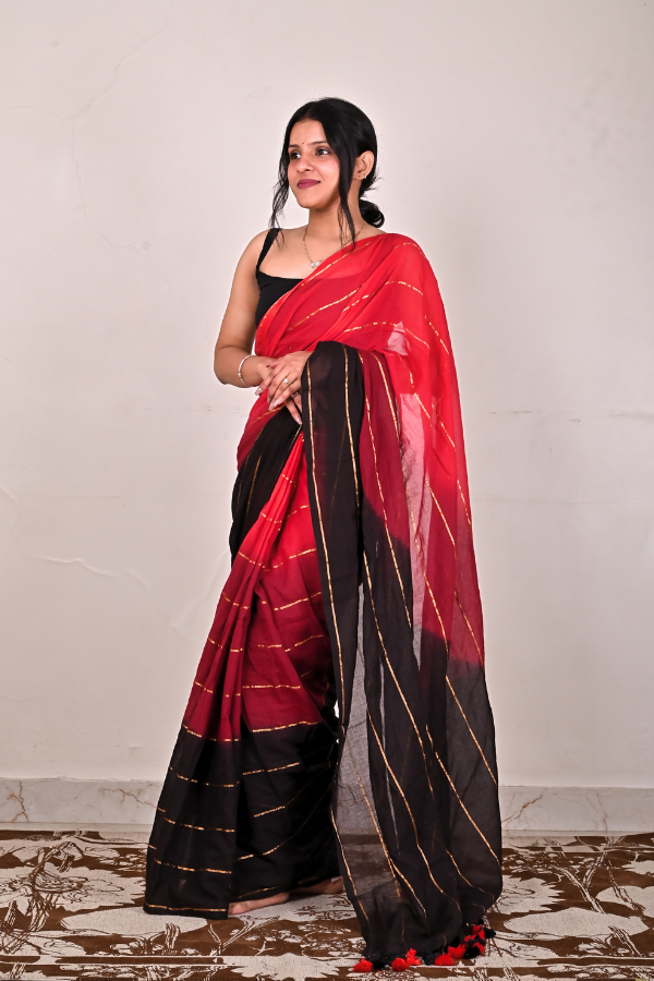 Volcano mul cotton saree with zari work